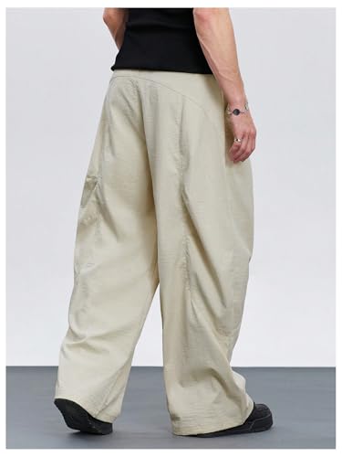 OYOANGLE Men's Baggy Wide Leg Dress Pants Zipper Fly Long Loose Casual Pants with Pockets2
