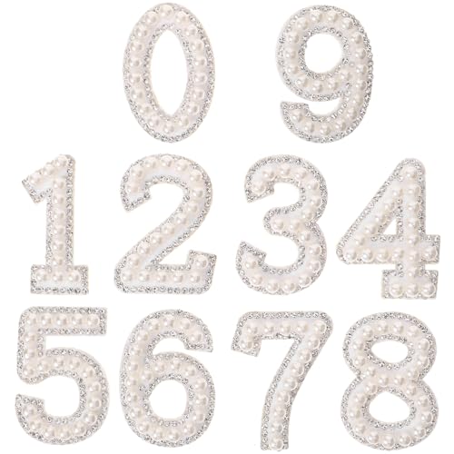 Patch thermocollant numéro strass et perles blanches pour customisation luxe - 2
