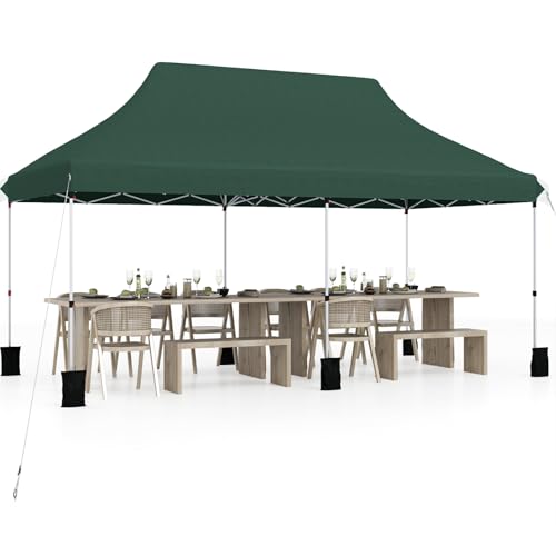 HOMASIS Carpa Plegable con Dosel Emergente, Protección UV 50+, Carpa Regulable en Altura, Pabellón de jardín con Bolsa de Transporte, Carpa Exterior Resistente para jardín, Boda, Fiesta, 3x6M (Verde)