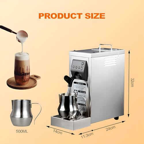 Genérico 1450W Electric Milk Frother Steamer, 800ML Tank & 500ML Jug, Auto Clean, Adjustable Nozzle, Stainless Steel Foam Maker for Cafe, Barista Coffee, Hot Chocolate, Tea Shop Use