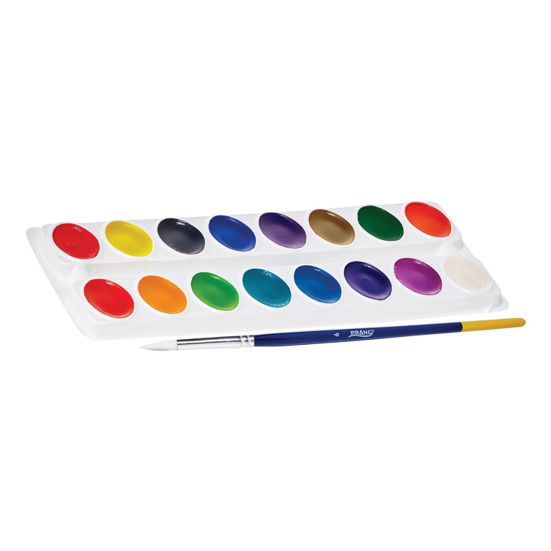 Prang Waschbare, halbfeuchte Aquarellfarben, oval, mit Pinsel der Größe 6, nicht nachfüllbar, 16 verschiedene Farben, 6 Stück