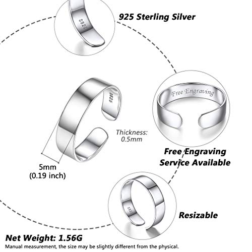 Silvora Sterling Silver Stackable Knuckle Ring, 5MM Toe Finger Open Band Ring for Women Men Girls Minimalist Jewelry Personalized Custom Rings (Send Gift Box) - Thumbnail 5