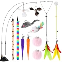 Soarer 4-in-1 Interaktives Katzen-Federspielzeug, 12 Stück langlebige Katzen-Angelruten-Ersatzfedern, verbessertes Saugnapf-Katzenstab-Spielzeug, 2 Arten Türaufhängende Katzen-Schnurspielzeuge für