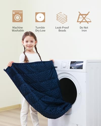 Image of Mr. Sandman Weighted Blanket 7LBS 41 x 60 Inches, Minky Dots Heavy Blanket with Glass Beads, Soft and Cooling for School and Home, Navy Blue