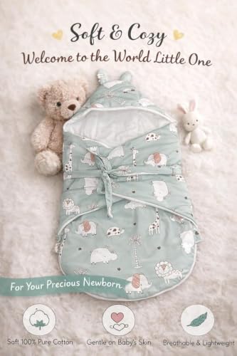 Image of VOIDROP Baby Swaddle Wrap for Newborn 0 to 9 Months, Baby Sleeping Bag with Hood, Muslin Swaddle for All Season, Animal Print | Green Color