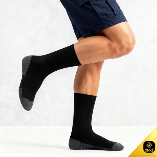 Image of ONKE Athletic Work Socks for Men Women Heavy Cushion Crew Moisture Wicking | Cotton, Max Full Cushion, Odor Control, Breathable, Comfortable, Durability, Anti Blister, Arch Support, Size M /L /XL 3 /6 Pack
