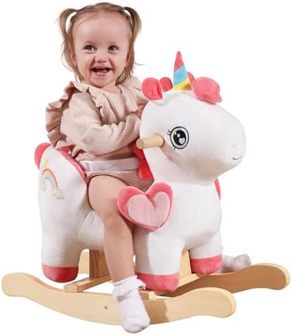 labebe Baby Rocking Horse with Seat Belt,Ride Unicorn Bouncer for...