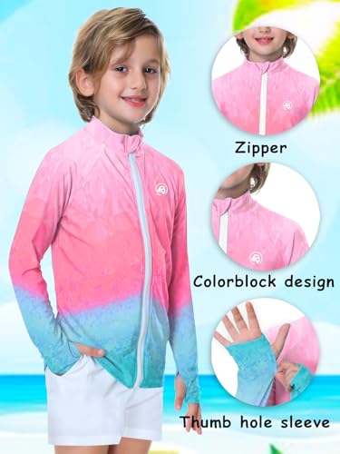 Image of AOBUTE Unisex Kids Zipper Rash Guard Boys UPF 50+ UV Protection Sun Shirt with Thumb Hole 3-12 Years