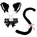 Costume de chat en peluche avec oreilles de chat et bandeau avec cloches, collier et queue pour femme et fille Noir