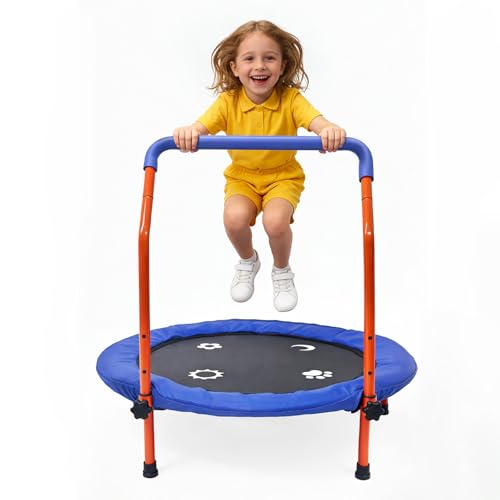 ACWARM HOME 36 Trampoline for Kids - ASTM Certified Foldable Toddler Trampoline Indoor/Outdoor Mini Rebounder with Foam Handle Safe Quiet Stable Easy to Assemble Gift for Kids