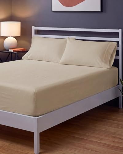 Image of Sleepy Town Cal King Size Bed Sheets - 3 Piece - NO Flat Sheet Included - California King Sheet Set - Soft, Comfy & Cooling - Easy Care - Wrinkle & Fade Free - Brushed Microfiber Bed Sheets (Cream)