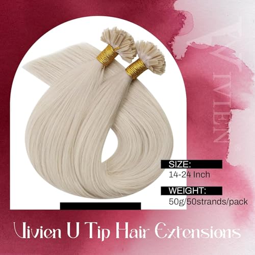 Vivien Blonde U Tip Hair Extensions Real Human Hair 22Inch Platinum Blonde Natural Extensions U Tip Invisible Pre Bonded Long 50g 50s #60 - Image 2