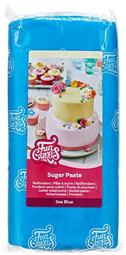 FunCakes Pâte à Sucre Sea Blue: facile à utiliser, lisse, flexible, douce et pliable, parfaite pour la décoration de gâteaux, halal, casher et sans gluten. 1 kg