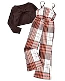 HIHA Size 12 Girls Plaid Jumpsuits Outfit Kids Long Sleeve Twist Front Tops Plaid Romper Clothes Fall Winter Jumpsuit Brown Size 11-12