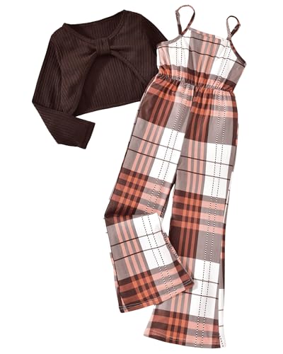 Image of HIHA Girls Sleeveless Jumpsuits Outfit Long Sleeve Twist Front Tops Romper Clothes Set Size 4-12