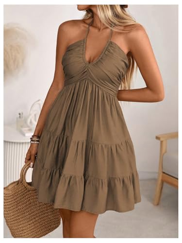Image of SOLY HUX Women's Summer Mini Dress Halter Backless Flowy Cami Sundress
