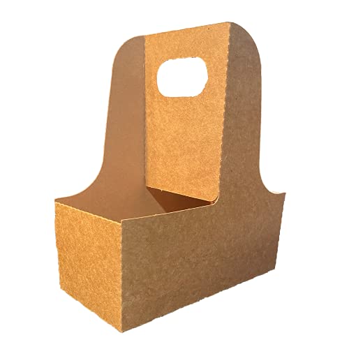 2 Cup Drink Carrier with Handle | Kraft Paperboard Cup Holder | Disposable Cup Holder for Hot or Cold Drinks | Cup Carrier for Food Delivery Services, Uber Eats, Door Dash (15)