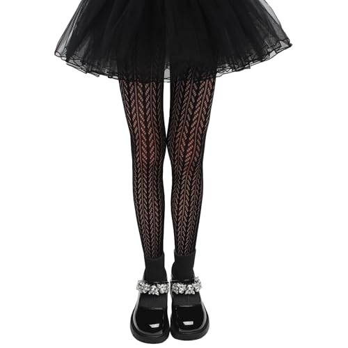 Image of Girls Lace Fishnet Tights Toddler Sheer Patterned Stockings Hollow Dance Pantyhose for Kids Halloween Tights