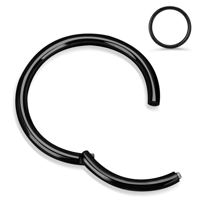 1Pcs 316l Surgical Steel Nose Rings Hoop 20G 18G 16G Hinged Clicker Septum Cartilage Ear Piercing Gold-Silver-Black Diameter 6mm to 12mm