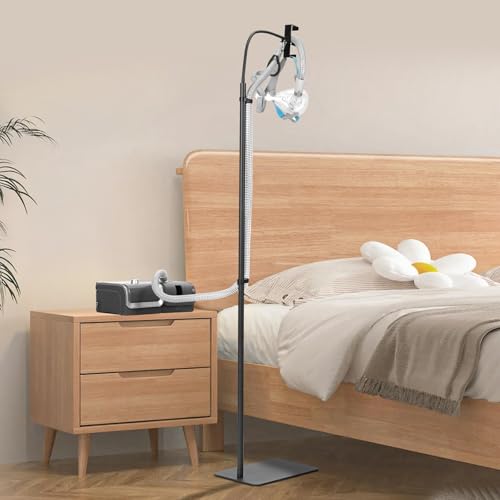 EonRivet CPAP Hose Holder for Bedside -All-Metal Stand with Aluminum Hook |NoWall Drilling | Fits ResMed/Philips/AirSense Tubing | Helps Keep Hose Clean &Tangle-Free