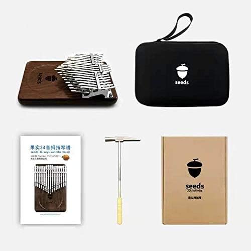 Seeds 34 Key Chromatic Kalimba B Tone | 3 Octave Professional Kalimba Instrument | Dark Walnut Mbira Birthday Music Gifts