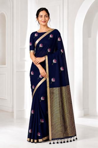 Image of Women's Kosa Linen Floral Motif Design with Unstitched Blouse Piece