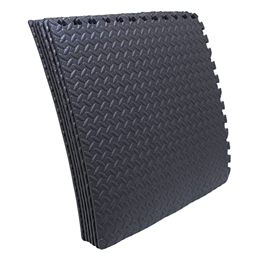 HongK 6 piezas (24 Sqft) Piso de Goma Negro para Gimnasio, Tapete de Ejercicio y Yoga de Espuma EVA 24x24 con Entramado tipo Rompecabezas miniatura 1