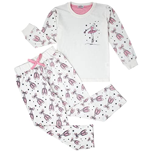 Girls Ballerina Children PJs 2 Piece Cotton Set Top Bottom Loungewear Age 2-13 Years