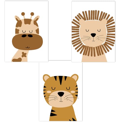 Youihom 3 Poster Animaux Safari Poster 30x40 Beige Affiche Savane Enfant Lion Tigre Girafe Tableau Decoration Murale Boho Affiche Toile sans Cadre