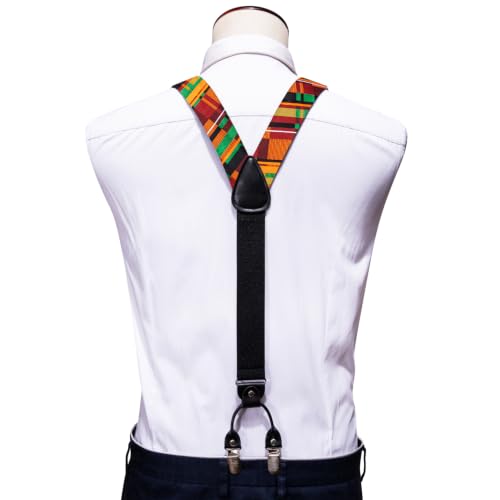 Image of YOHOWA Men Suspenders 6 Clips Strength Adjustable Y Braces Pre-Tied Bow Tie Set Formal Wedding Party