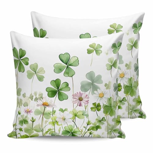 HilariousM Pack of 2 St. Patrick's Day Outdoor Pillow Waterproof Covers 18x18 inch, Lucky Leaf Polyester Throw Pillow Covers Garden Cushion Decorative Case for Patio Couch Decoration
