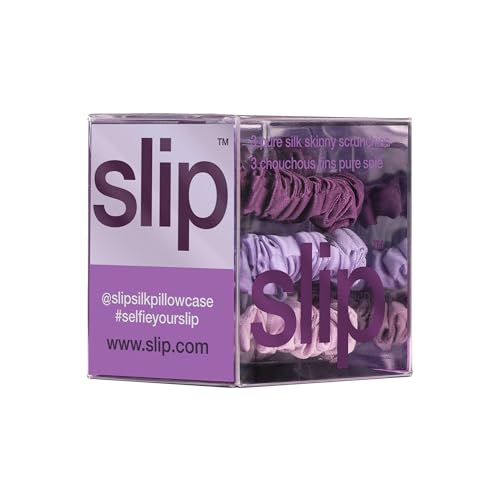 Image of SLIP Silk Hair Ties, Violet Skinny Scrunchies, Set of 3 | Anti-Damage