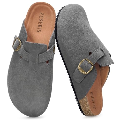 Image of ZUSERIS Suede Clogs for Women Men Wide Width Leather Mules
