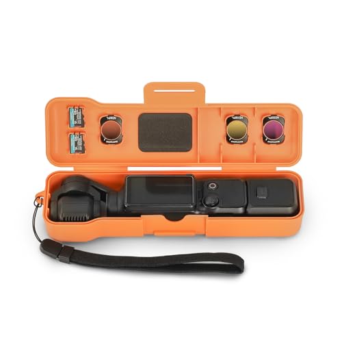 Sinyutia Travel Waterproof Case for Dji Osmo Pocket 3 Creator Combo/Xtra Muse Accessories, with 3 Magnetic Cpl/Nd Filter Storage Slots and 2 Storage Card Slots, with Wrist Strap (Orange) by Sinyutia - Used condition - US$12.46