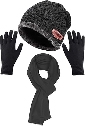 Conjunto de 3 peças de gorro masculino de inverno, cachecol Cachecol Echarpe Lenço Pashmina quente c