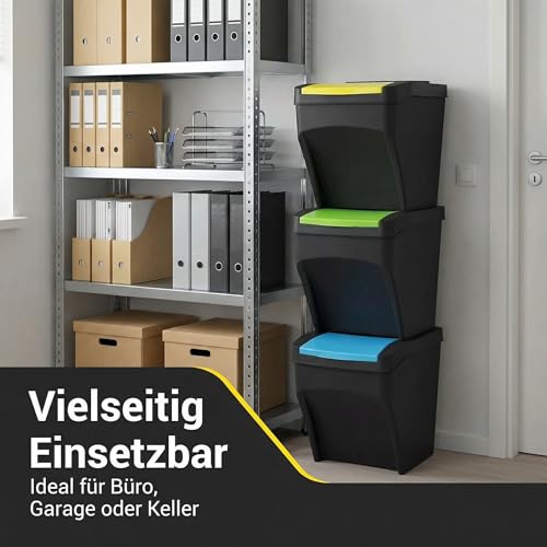 Plana Practic 3 x 25L Mülleimer Küche Stapelbox 3 Fächer - Mülltonnenbox 3er - Abfalleimer Küche mit Deckel