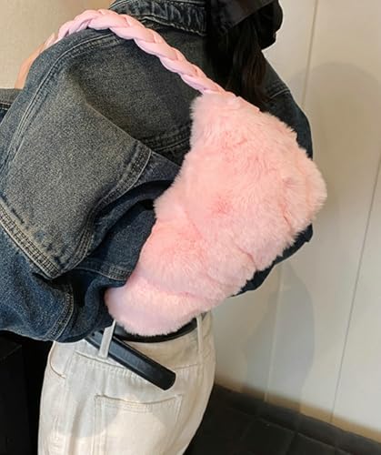 Handbag Fuzzy Purse for Women Stylish Soft Shoulder Bag Faux Purse Small Tote Bag2