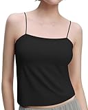 Ubras Bra-in Tank Tops, Scoop Neck Cooling Camisoles for Women Spaghetti Strap Tank Top, Simple Design, Dark Black