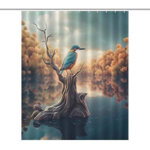 Rideau de douche oiseau en tissu polyester imperméable 152x183cm pour baignoire