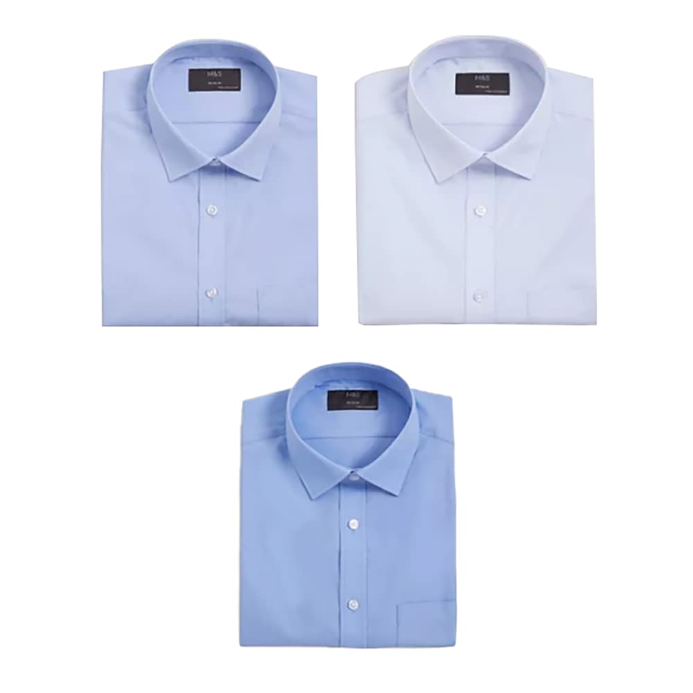 Marks & Spencer Mens Cotton Blend Regular Fit Easy Iron Short Sleeves Shirt (Pack of 3)