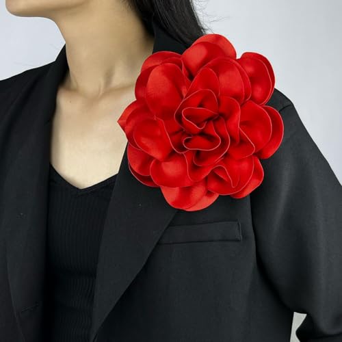 Image of Dainty Fabric Rose & Camellia Flower Oversized Brooch Pins & Hair Clip - Large Lapel Pin, 4.3in /7.5in