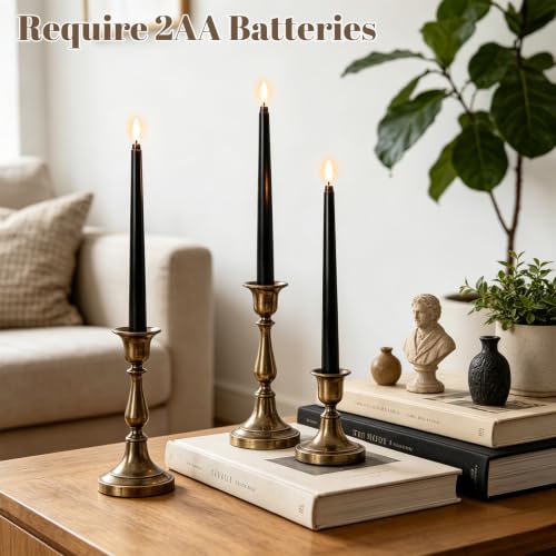 Image of Wondise 24pcs Halloween Flameless Taper Candles, Black Candles Battery Opearated Plastic LED 3D Wick Flickering for Halloween Table Decorations
