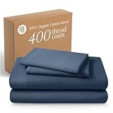 Bare Home 100% Organic Cotton Full Sheet Set - 400 Thread Count - Smooth Sateen Weave - Breathable & Cooling - Hotel Luxury Set - Deep Pocket Bed Sheets (Full, Bering Sea)
