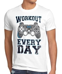style3 Gamer Workout Herren T-Shirt Play Sport Station Controller ps Game, Größe:XL, Farbe:Weiß