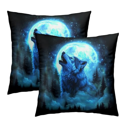Lot de 2 housses de coussin décoratives motif loup de la forêt - 45,7 x 45,7 cm - Motif loups de la nature - Décoration pour la maison, le canapé, le lit...