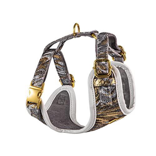 Fluffy Tailers Luxury Velvet Gold Occasion Dog Adjustable No Pull Harness with Breathable Chest Strap for Small & Medium Sized Dogs - Image 4