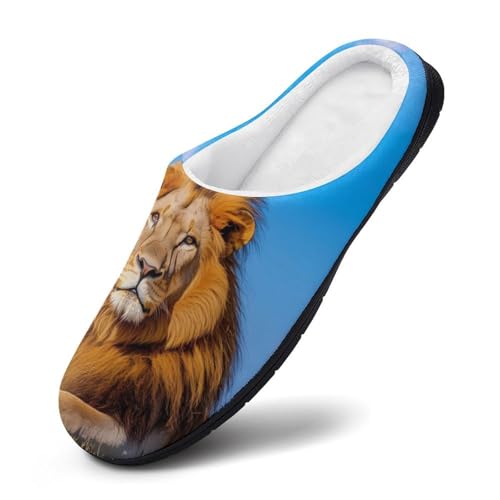 Lion Male Women's Cotton Slippers Indoor Outdoor Slip-on Warm House Shoes with Anti-Skid Rubber Sole3