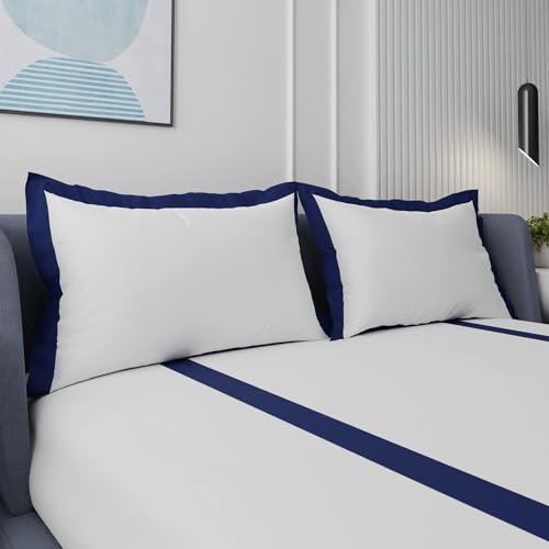 Image of Stoa Paris Satin Bedsheet for King Size Bed, 225TC Bedsheet with 2 Pillow Covers, Breathable and Soft Premium Bedsheet for Home & Living Room (White-Blue)