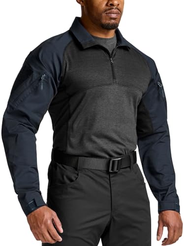 Image of CQR Men's Tactical Combat Shirt, 1 /4 Zip Long Sleeve Breathable Military BDU Training Top for Shooting, Hunting, Range Use