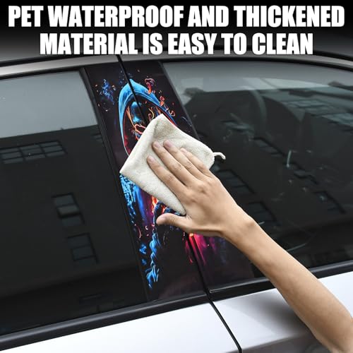 Image of Skull Car B-Pillar Sticker 3D Carbon Fiber Vinyl Decal, Waterproof UV Scratch Protection Film for Door Pillar Cover - DIY Black Auto Exterior Accessory for Most Cars SUV Sedan (Multicolor)